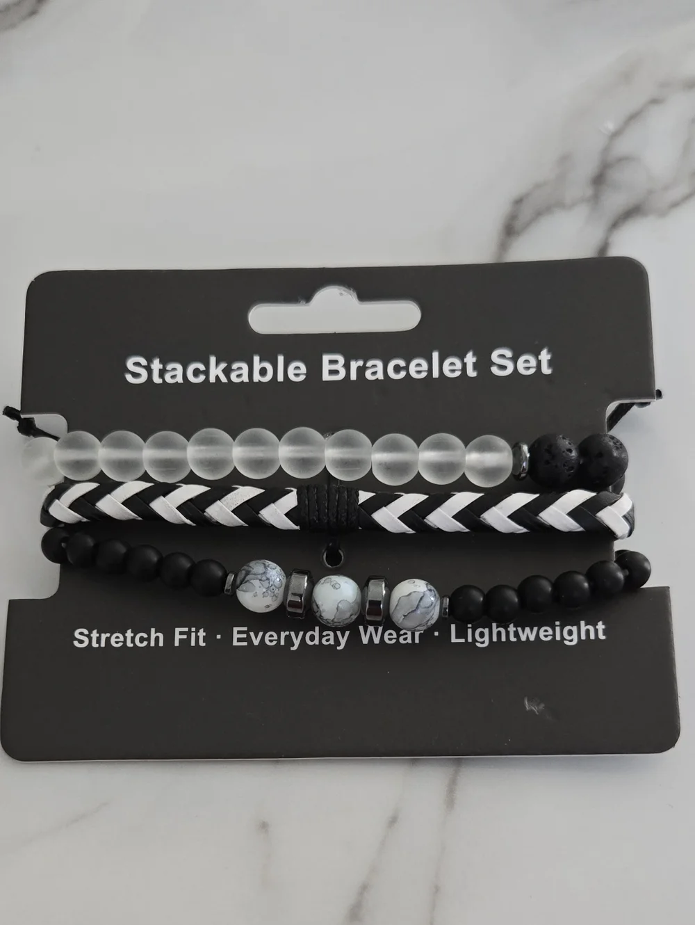 Stackable Men's Bracelet Set - Black & White